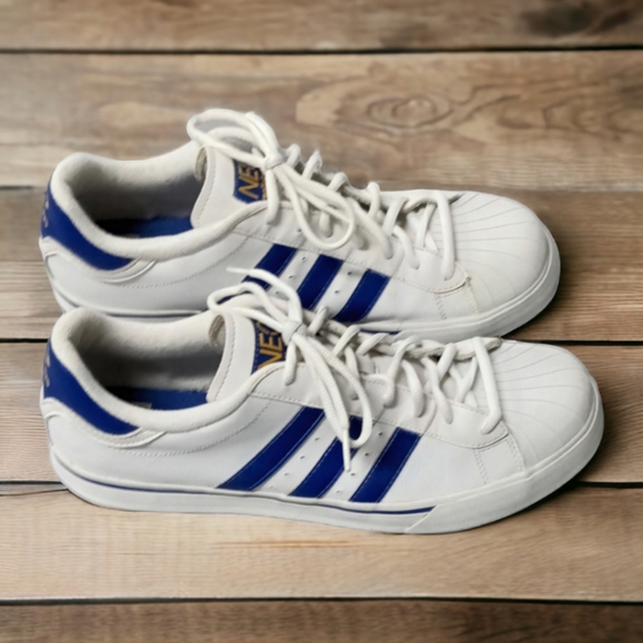 Men's Adidas NEO White & Blue Striped Sneakers - Picture 2 of 8